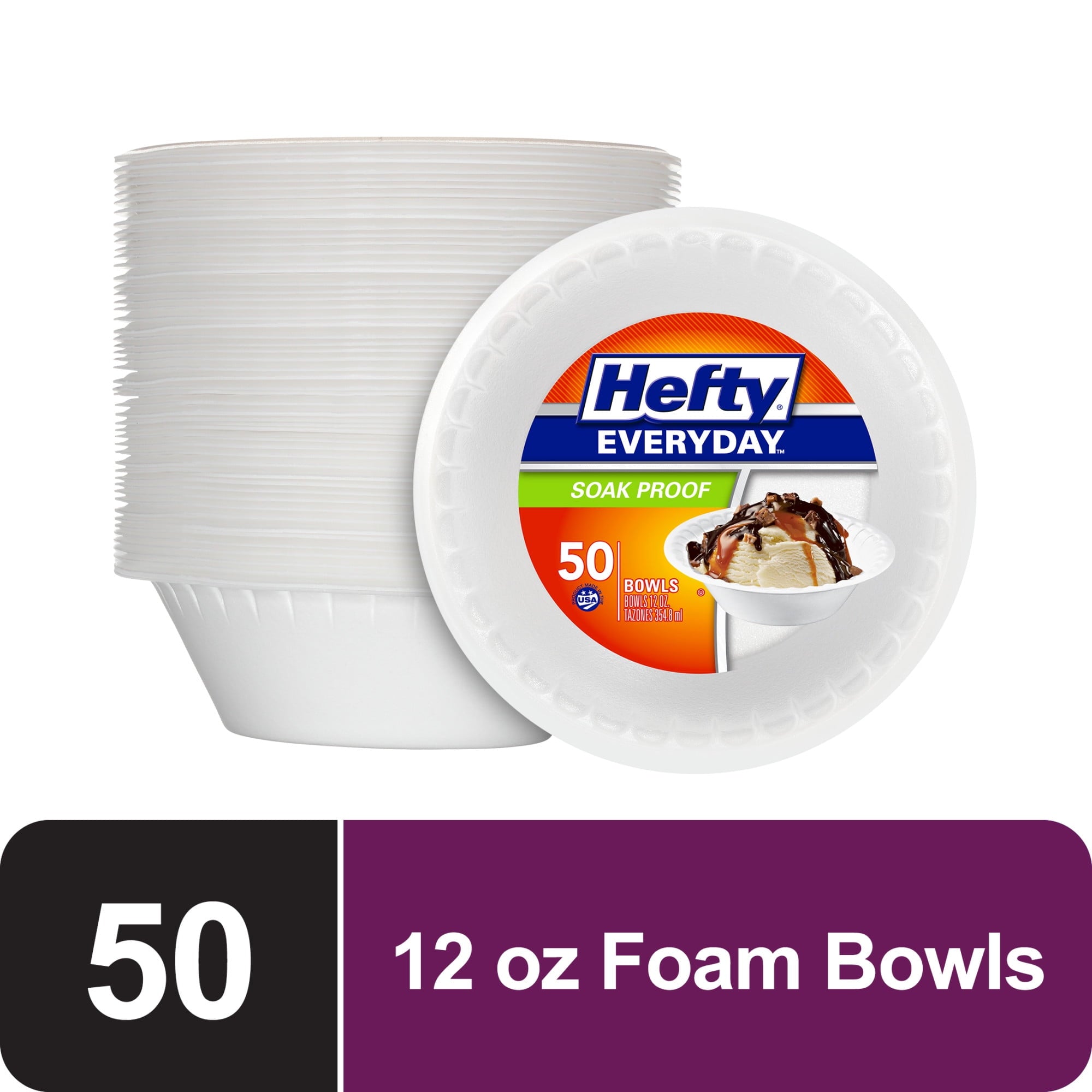 Hefty Everyday Soak Proof Foam Bowls 12oz - 45ct (s32/pt d64/pt ) 12/cs
