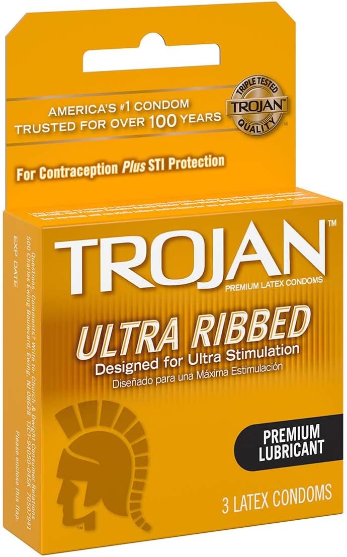 Trojan Ultra Ribbed Lubricated Latex Condoms - 3 Count