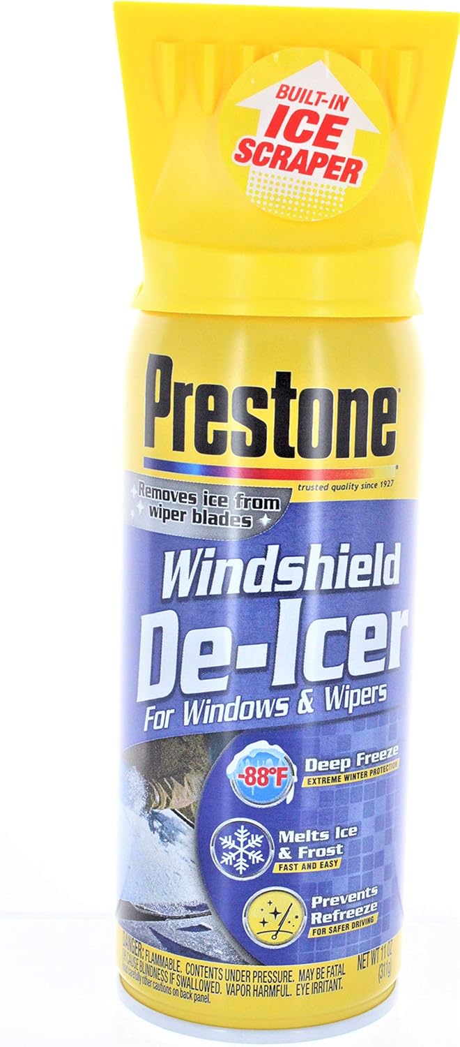Prestone Windshield De-Icer Spray with Scraper Cap - 11 oz