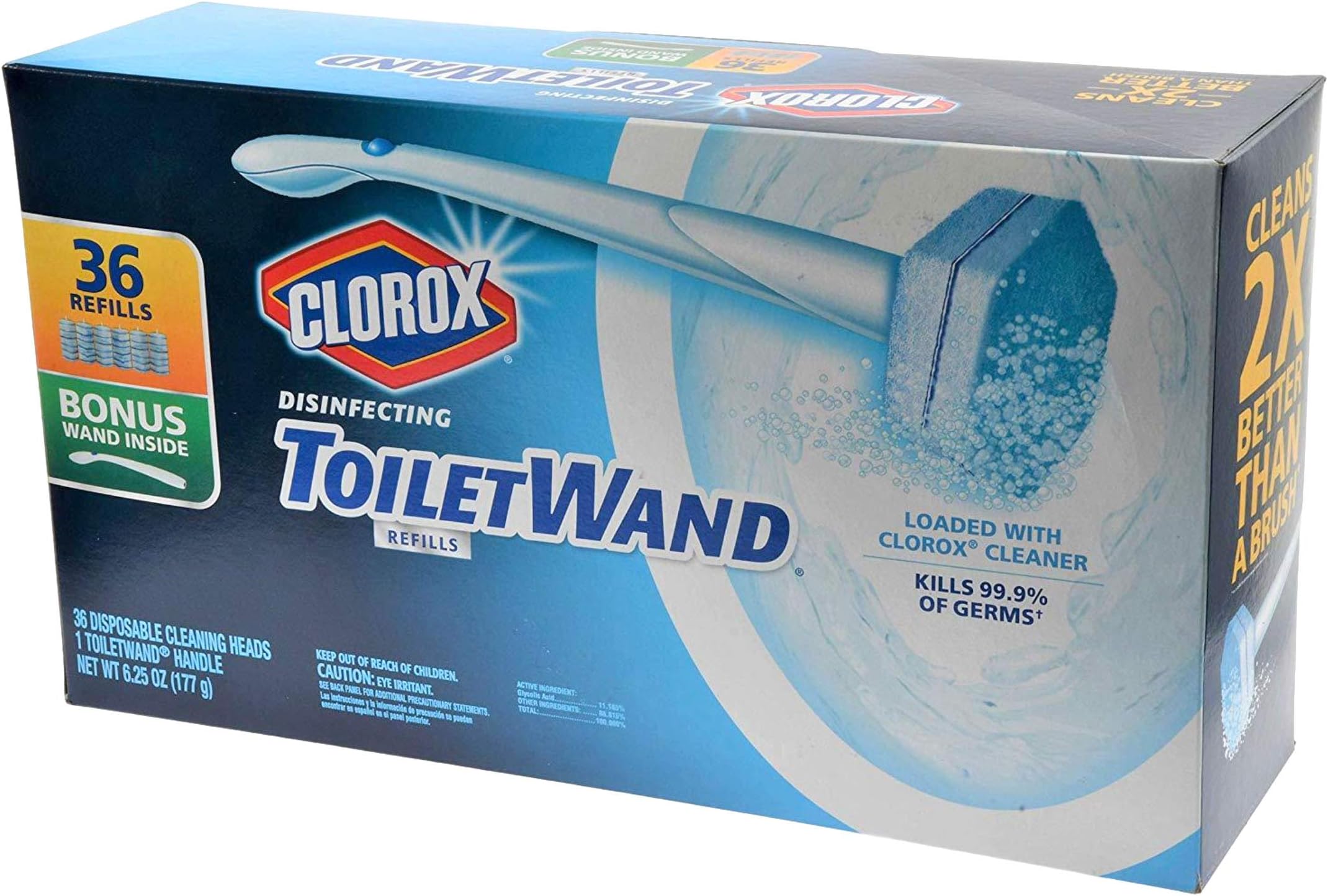 Clorox Toilet Wand and Refills Kit, 15-3/4", Pack of 36 Refills