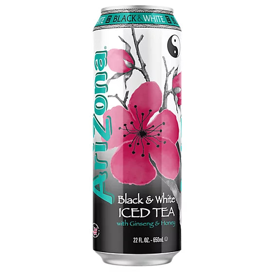 Arizona Black & White Iced Tea with Ginseng & Honey - 22 fl oz Can