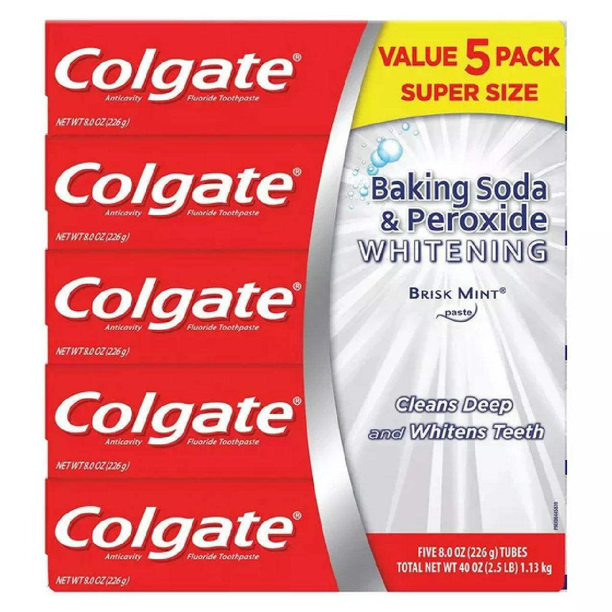 Colgate Flouride Toothpast 8oz Baking Soda/Peroxide Whitening 8/5pk 24/pt 40/cs