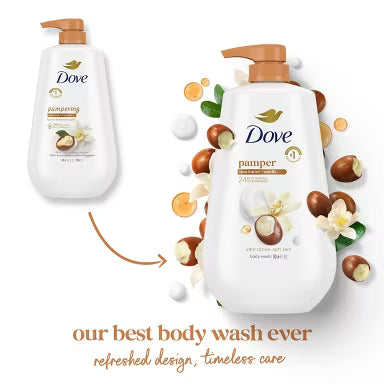 Dove Pamper Body Wash Pump - Shea Butter & Vanilla 24hr Lotion-Soft Skin - 30.6 fl oz