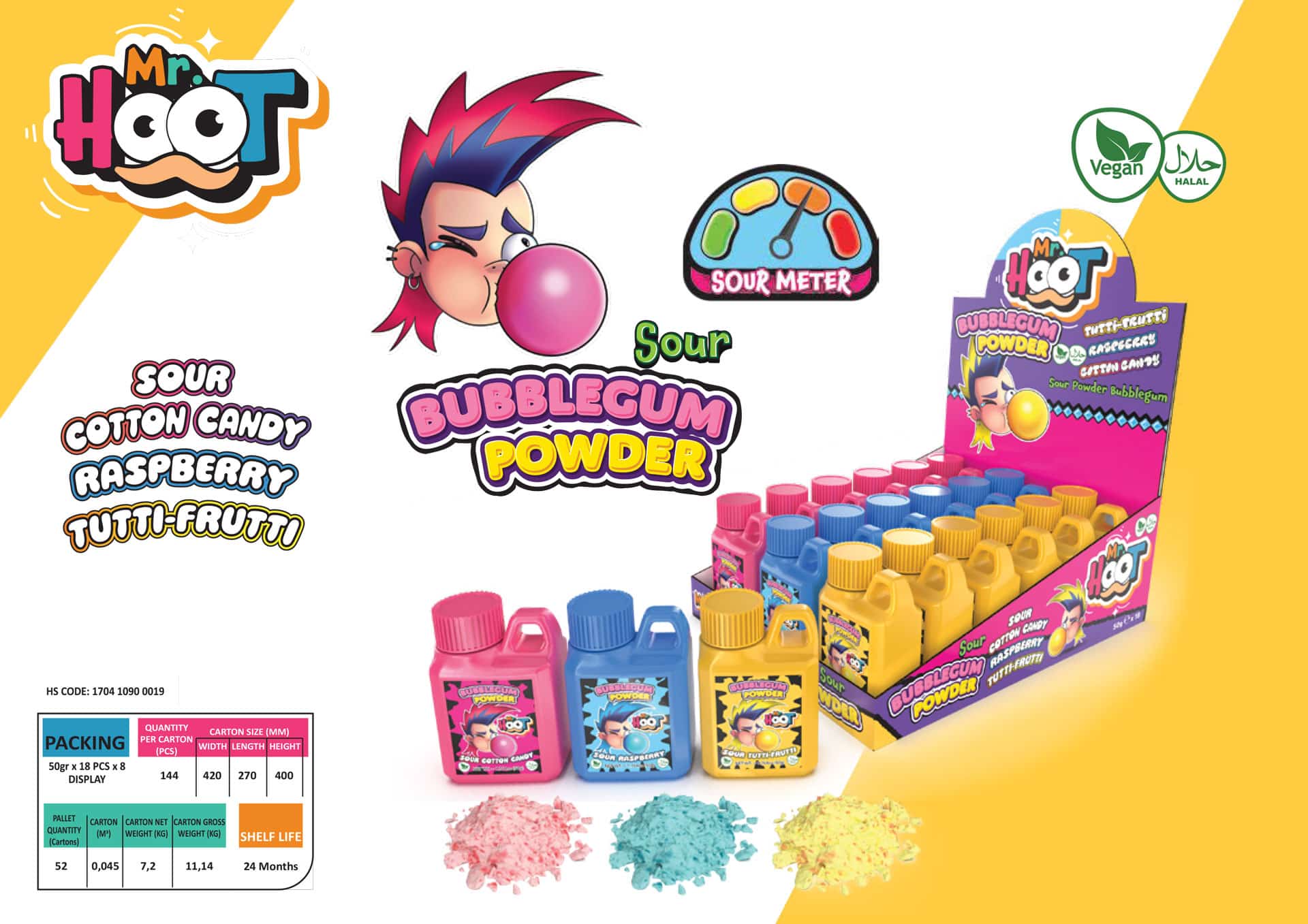 Sour Powder Bubble Gum Cotton Candy Flavor - 1.764 oz