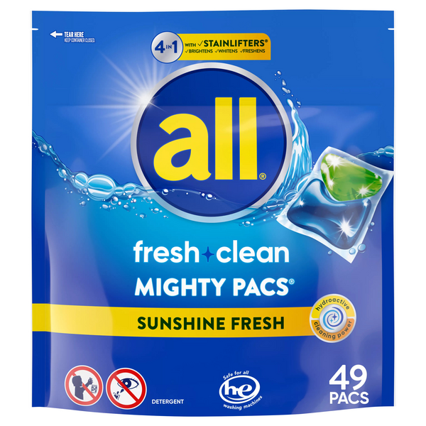 All Fresh and Clean Mighty Pacs Laundry Detergent Sunshine Fresh - 19 Pacs