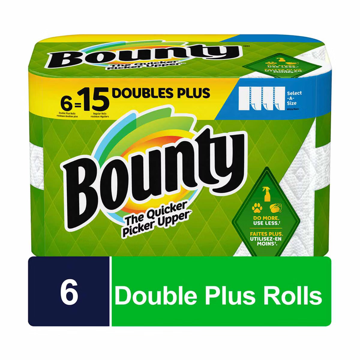 Bounty Quick-Size Paper Towels, White, 6 Double Plus Rolls = 15 Regular Rolls
