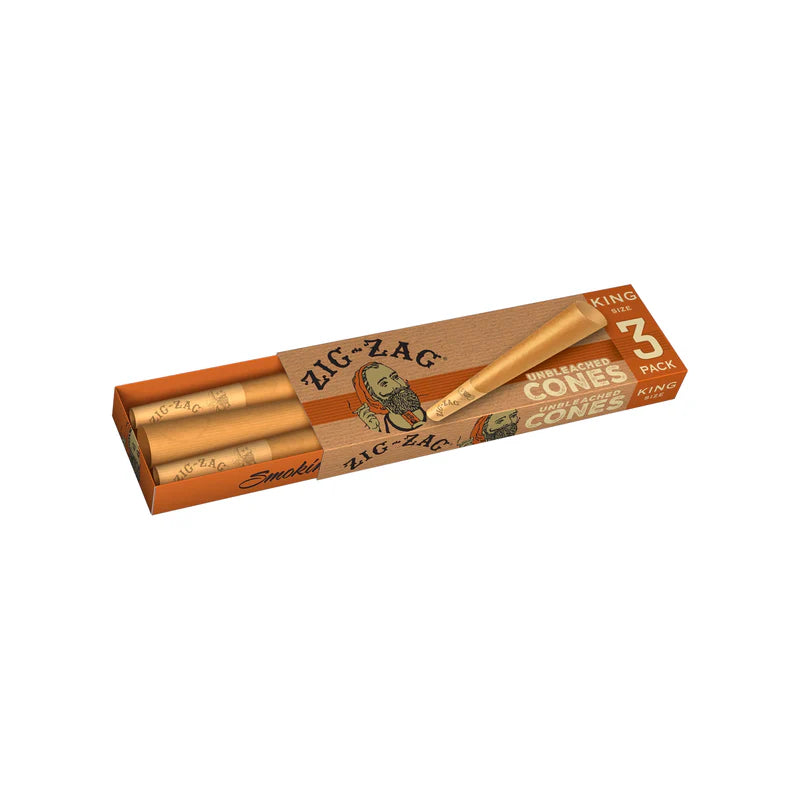 Zig Zag Unbleached King Size Cones 3 Pack open